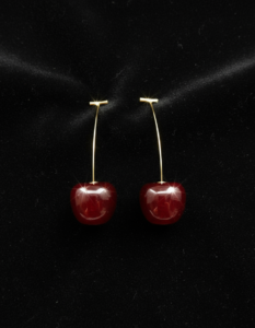 SheeBaa Cherry Drop Earrings for Women – Red Fruit Dangle on Long Gold Hook