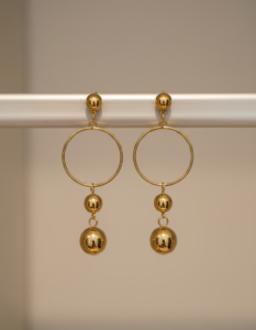 SheeBaa Trendy Gold Plated Round Hoop Ball Drop Earrings for Women & Girls | Stylish Partywear Dangler Earrings