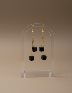 SheeBaa Black Cube Dangle Earrings for Women – Long Gold Geometric Drop Jewelry