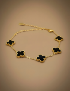 SheeBaa Black Clover Station Bracelet for Women – Gold-Tone Chain Fashion Jewelry