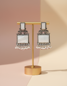 SheeBaa Antique Silver Mirror Finish Statement Dangle Earrings for Women