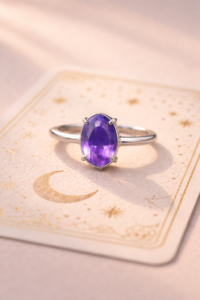 Natural Amethyst Crystal Ring for Women (Healing & Adjustable)